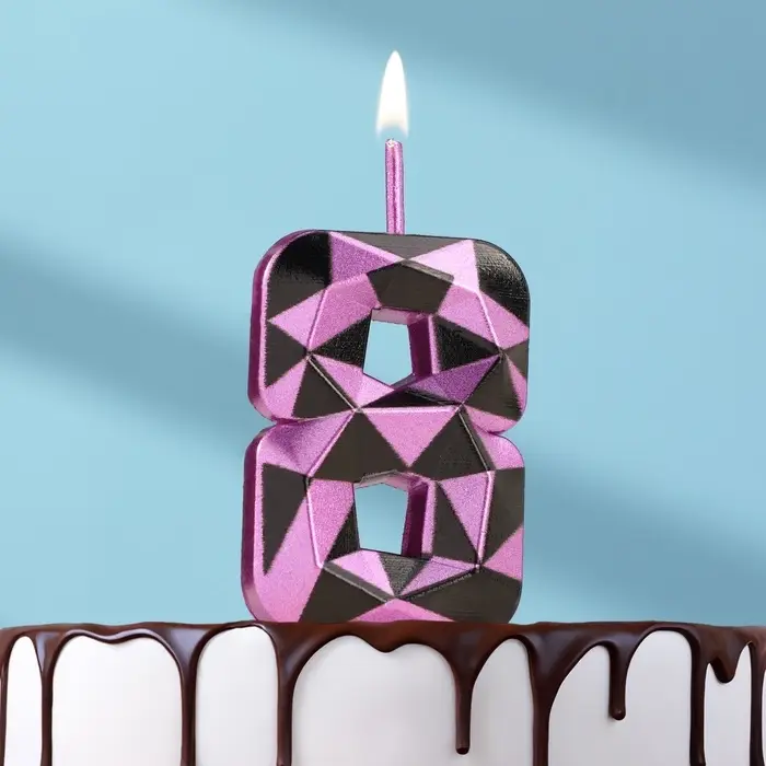 Свеча для торта &laquo;Алмаз&raquo;, цифра 8, фиолетовый металлик