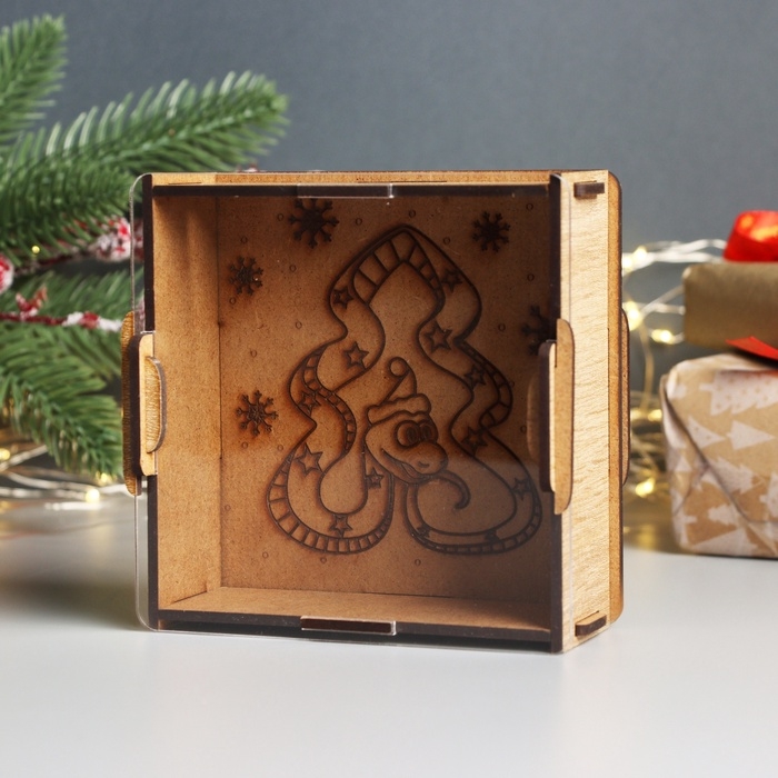 Новогодняя копилка с акрилом Новогодняя копилка с акрилом "Змея. Ёлка" 12х12х4 см