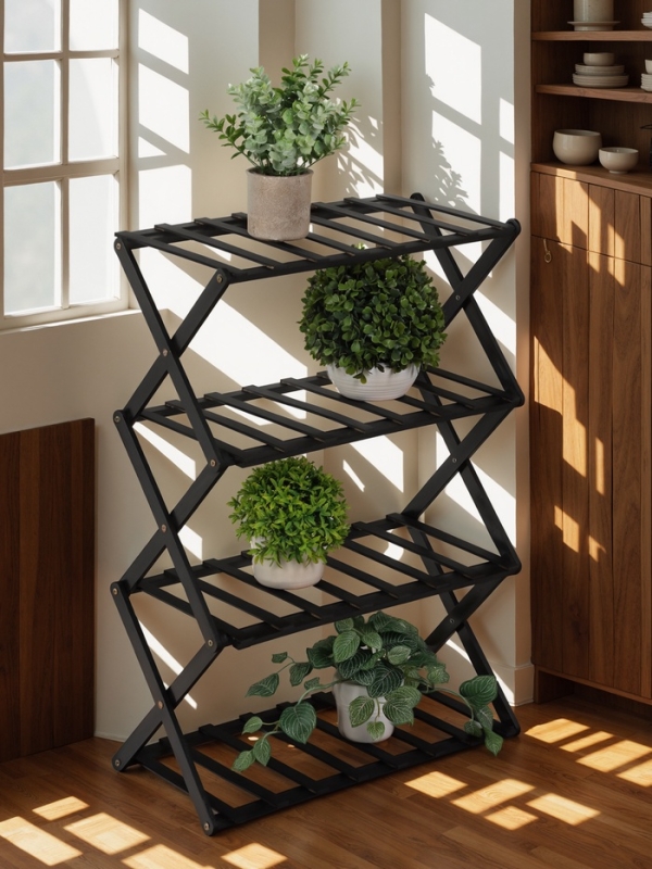 Подставка для цветов Greengo, 4 полки, 50 &times; 25 &times; 68 см, напольная, бамбук, чёрная