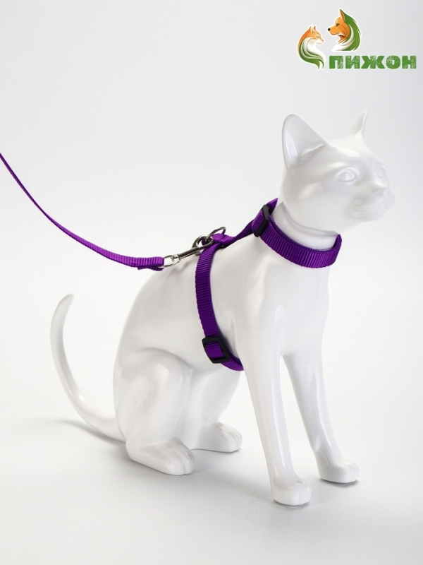 Комплект для кошек, ширина 1,5 см, ОШ 16,5-27 см, ОГ 21-35 см, поводок 120 см, фиолетовый