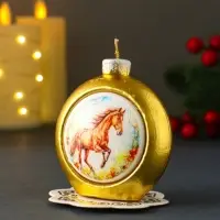 Свеча новогодняя "Шар. Конь" золотой 6,8х3,5х7,5 см