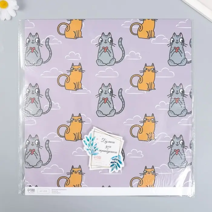 Бумага для скрапбукинга "Котики" плотность 180 гр 30,5х32 см