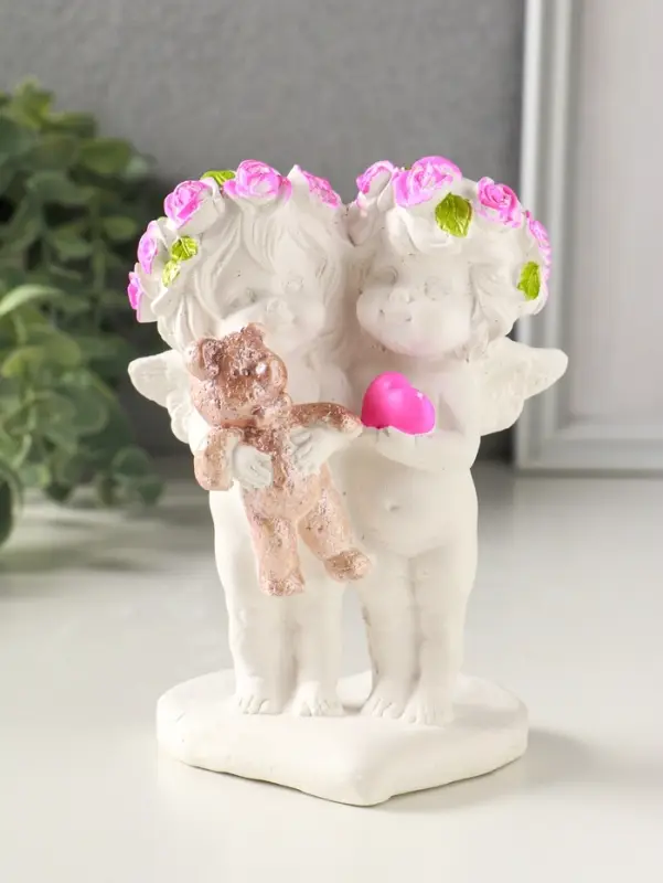 Фигурка гипс &laquo;Ангелочки с медведем&raquo;, 13&times;7&times;9 см, белый с росписью