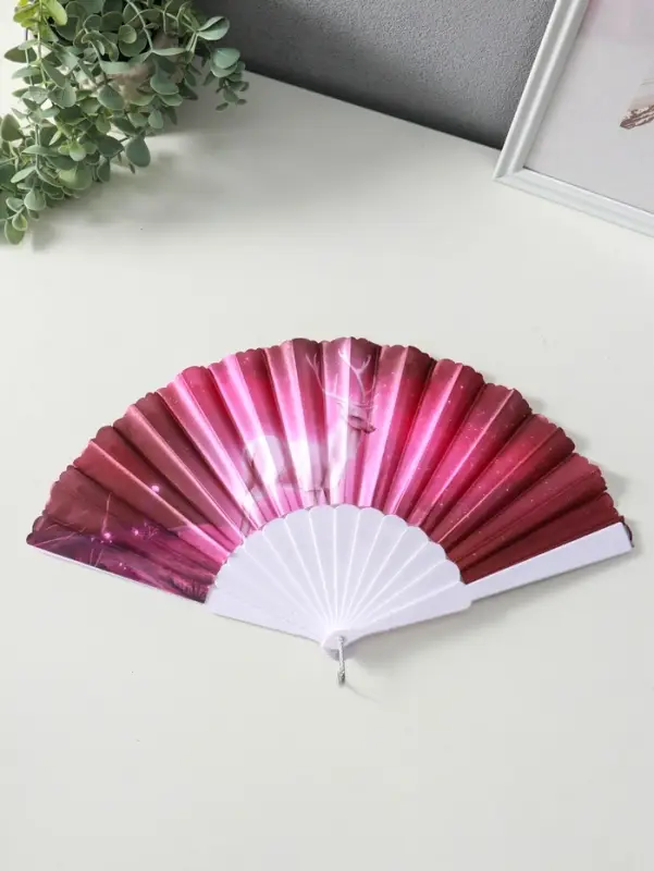 Веер пластик, текстиль "Олени" МИКС широкие лопасти 23 см