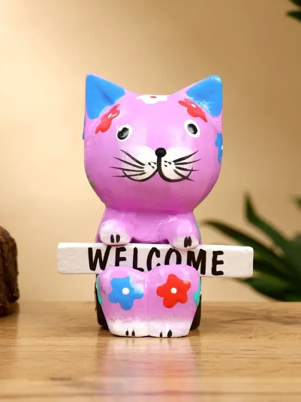 Сувенир "Кот с табличкой WELCOME" дерево 8х5х10 см, цв. сиреневый