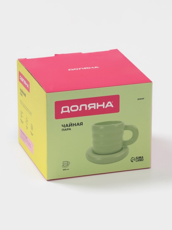 Чайная пара Доляна &laquo;Зефир&raquo;, 350 мл, керамика, зелёная