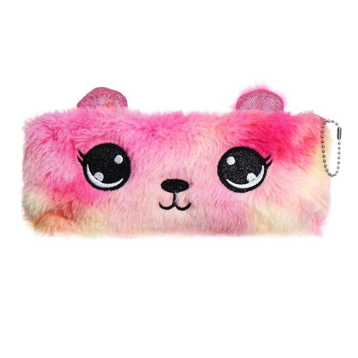 Пенал школьный меховой на молнии Calligrata "Мишка", микс