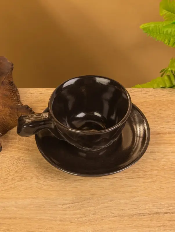 Чашка с блюдцем &laquo;Черепашка&raquo;, 13&times;13&times;7 см, керамика, тёмно-коричневая