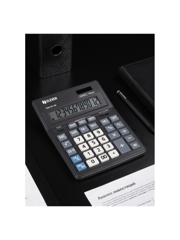 Калькулятор настольный Eleven Business Line CDB1201-BK, 12 разрядов, двойное питание, 155 х 205 х 35мм, черный