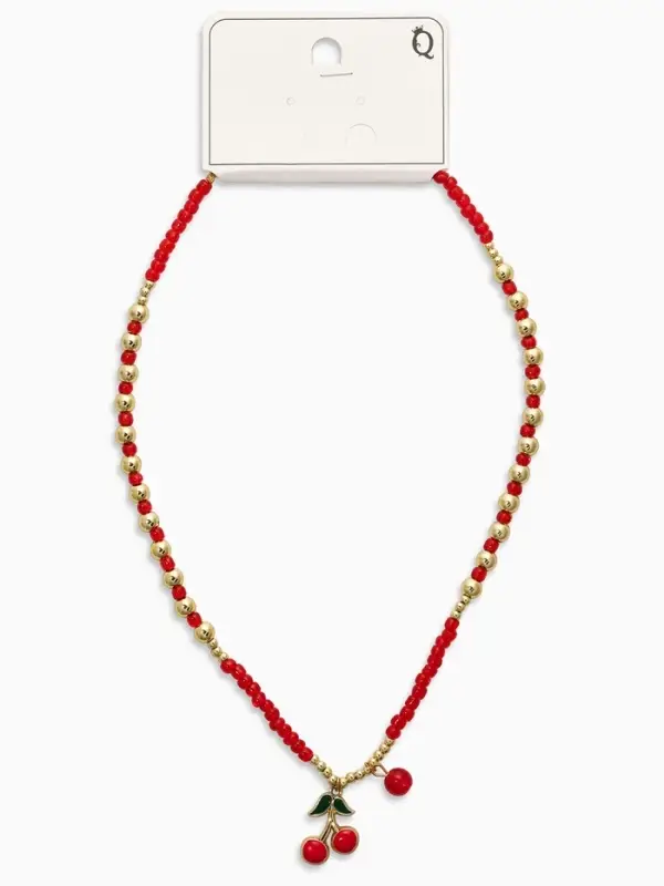 Колье "Вишня" бисер, цвет красный в золоте