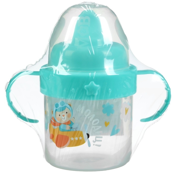 Поильник детский с твёрдым носиком &laquo;мишка&raquo;, 140 мл., с ручками, цвет бирюзовый