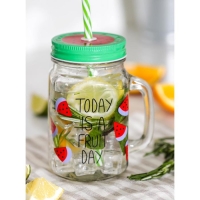Банка стеклянная с крышкой и трубочкой Доляна «Счастливый день», 450 мл, 10,5×7,5×13 см, цвет МИКС Банка стеклянная с крышкой и трубочкой Доляна «Счастливый день», 450 мл, 10,5×7,5×13 см, цвет МИКС