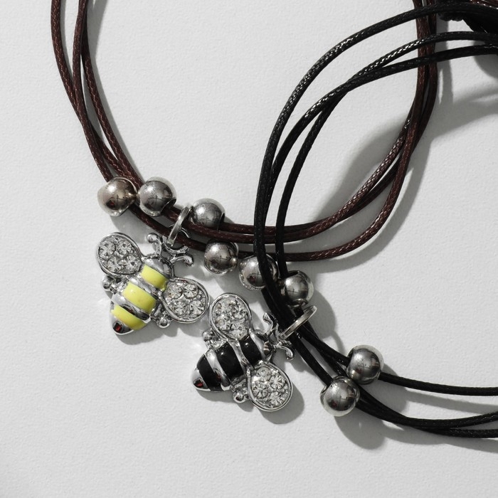 Браслеты &laquo;Неразлучники&raquo; пчёлки, цвет чёрно-коричневый, L=12,5 см