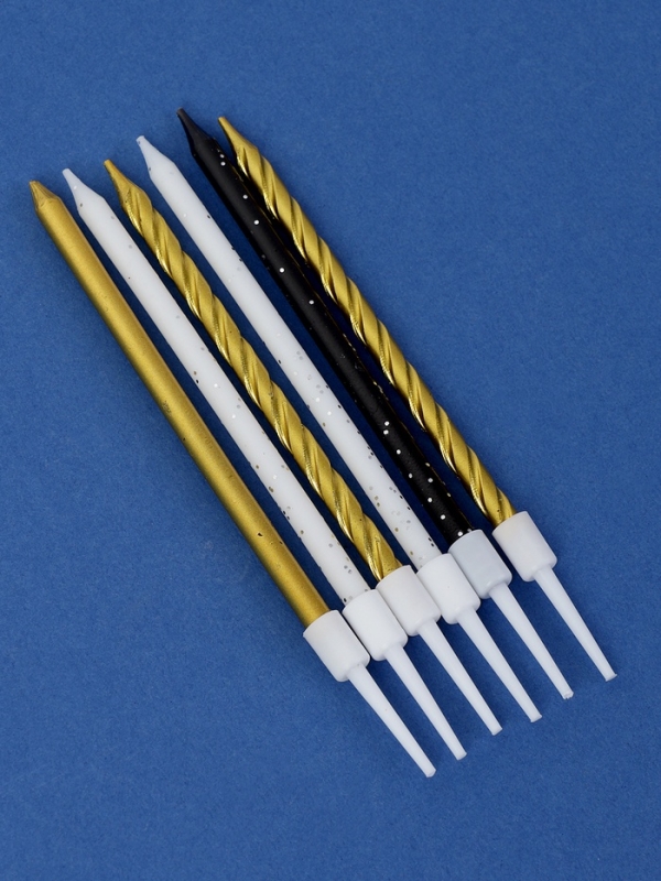 Свечи в торт "Праздничное волшебство", 6 шт, белый, черный, золотой