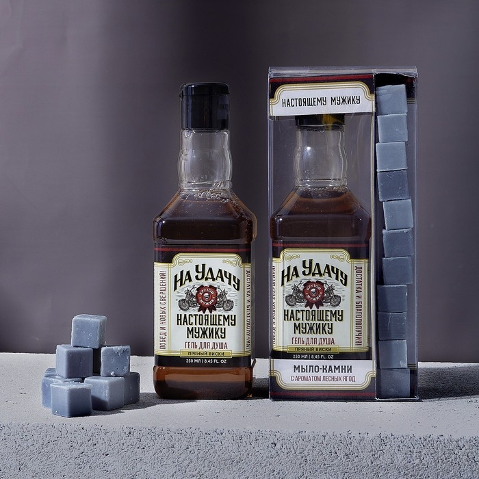 Новогодний подарочный набор косметики &laquo;На удачу&raquo;, гель для душа во флаконе виски 250 мл и мыло для рук, Новый Год