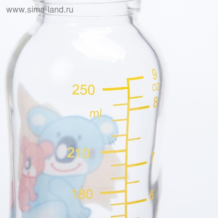 Бутылочка для кормления, классическое горло, 250 мл., от 3 мес., стекло, цвет МИКС