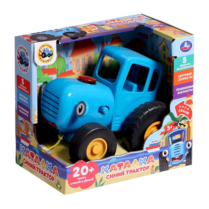 Музыкальная каталка детская на верёвке &laquo;Синий трактор&raquo;, 20 песен, стихов звуков, свет