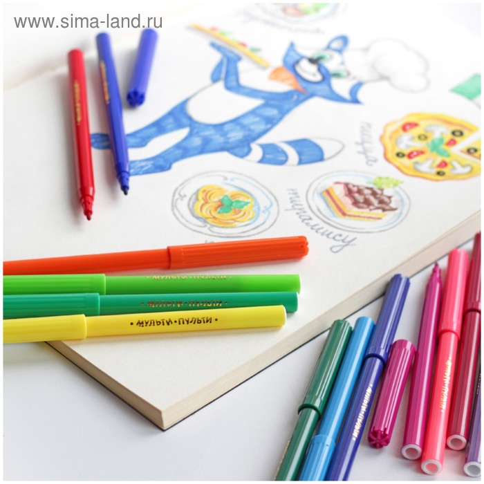 Фломастеры 36 цветов Мульти-Пульти "Енот в Италии", смываемые, вентилируемый колпачок, в блистере