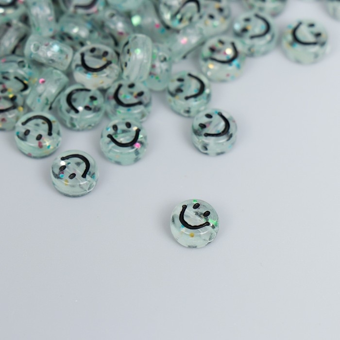 Бусины для творчества пластик "Смайлики" прозрачный зелёный набор 20 гр 0,3х0,7х0,7 см   736453