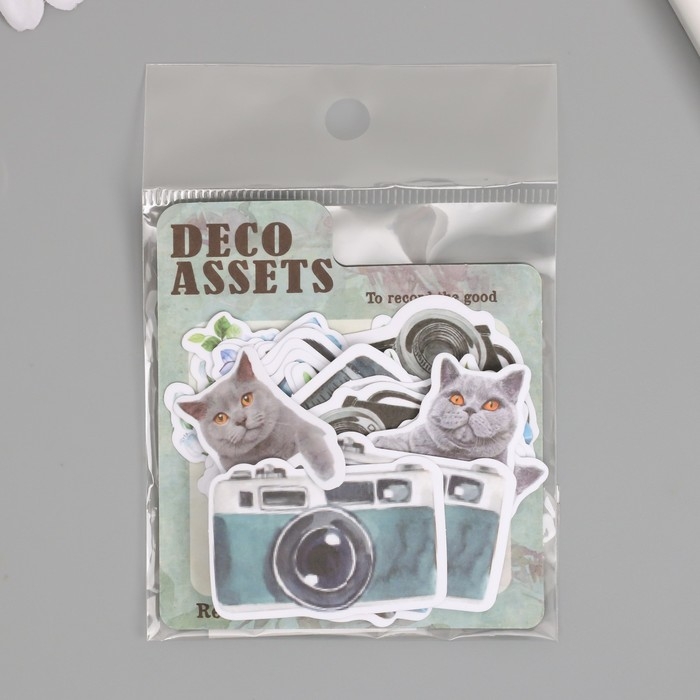 Наклейки для творчества Наклейки для творчества "Коты, голубые цветы и фото" 3,5х5 см набор 40 шт 9,4х8,4х0,5 см