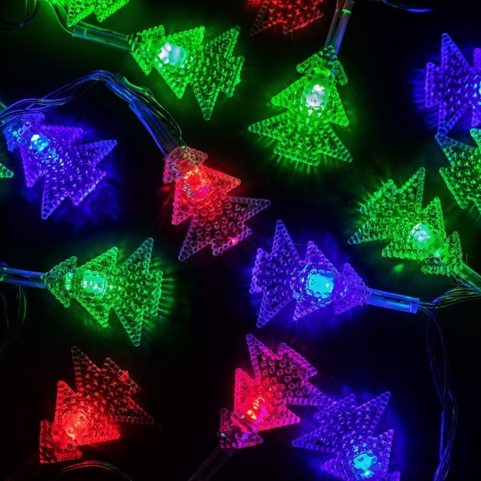 Гирлянда &laquo;Нить&raquo; 5 м с насадками &laquo;Ёлка в крапинку&raquo;, IP20, прозрачная нить, 20 LED, свечение мульти (RG/RB), мигание, 220 В