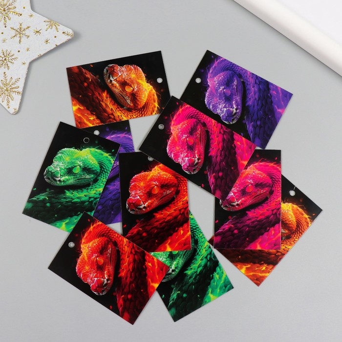 Новогодняя бирка картон Новогодняя бирка картон "Огненная змея" Новогодний набор 10 шт (5 видов) 4х6 см