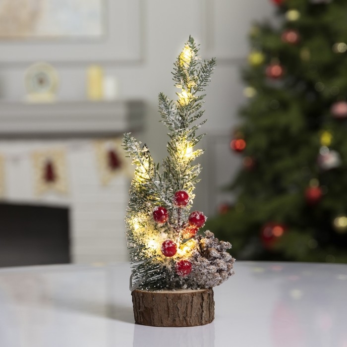 Светодиодная фигура &laquo;Ёлка с шишкой&raquo;, 8.2 &times; 29 &times; 8.2 см, пластик, батарейки CR2032х2 (в комплекте), свечение тёплое белое