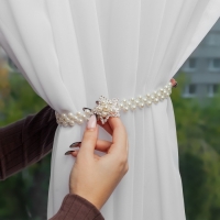 Подхват для штор &laquo;Звезда&raquo;, жемчуг на резинке, d = 4 см, 2 &times; 43 см, цвет белый