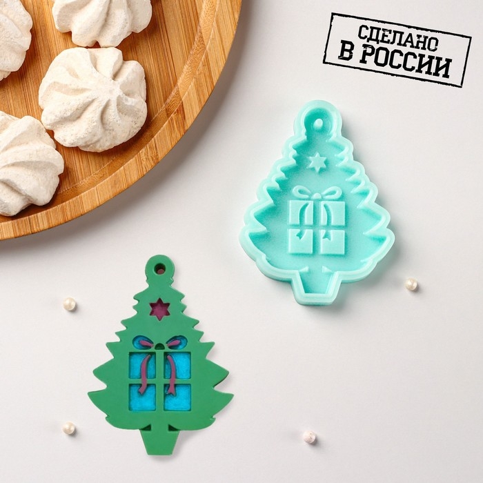 Силиконовый молд &laquo;Ёлочка с подарками&raquo;, 8&times;5,8&times;0,8 см, цвет бирюзовый