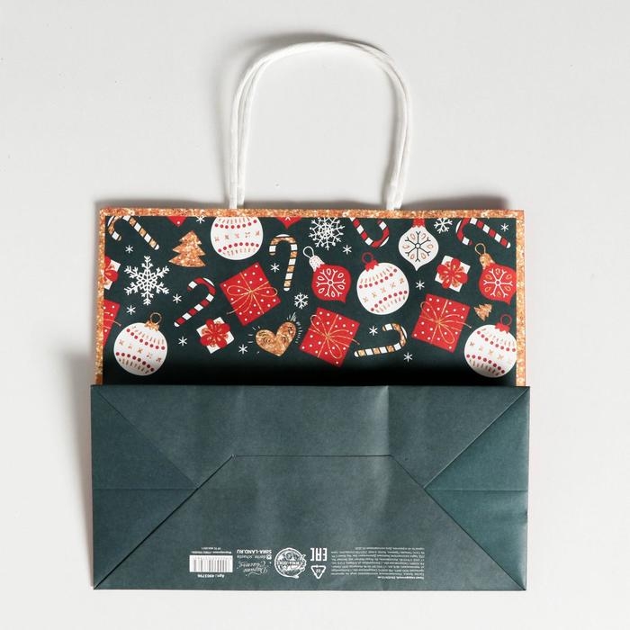 Пакет подарочный новогодний крафтовый &laquo;Счастья в Новом году&raquo;, 22 х 25 х 12 см, Новый год