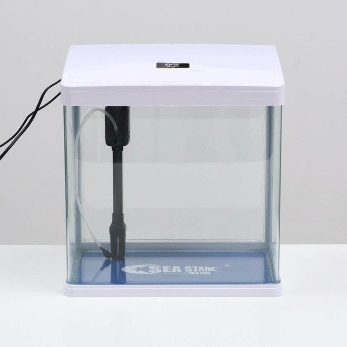 Аквариум SeaStar HX-390F в комплекте: LED-лампа 3х цветная, 7 режимов, фильтр, 30 л, белый