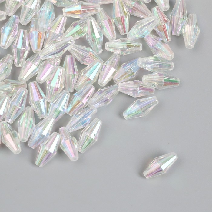 Бусины для творчества пластик "Ромб-кристалл голография белый" набор 20 гр 0,6х0,6х1,2 см