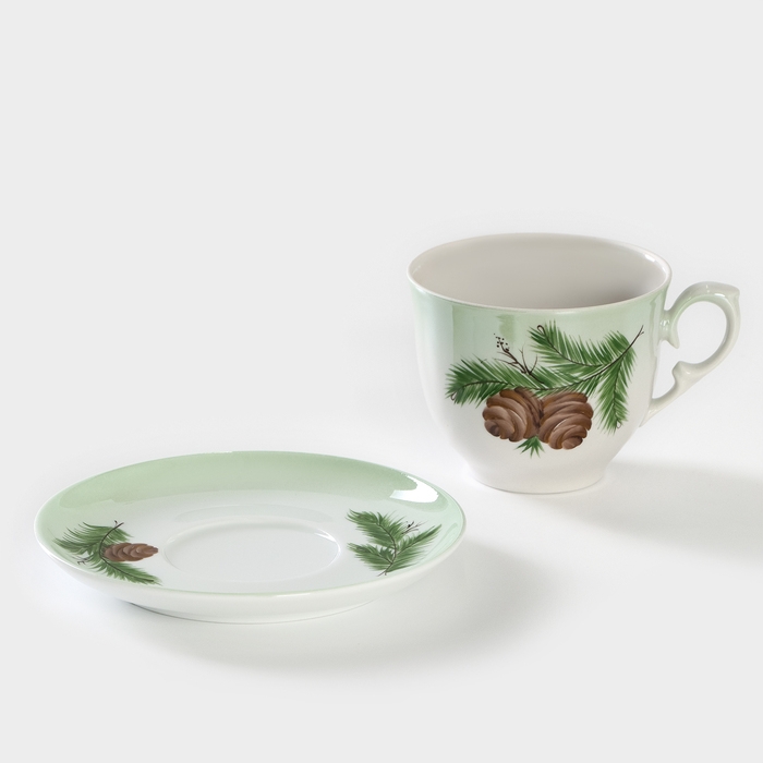 Чайная пара фарфоровая &laquo;Кедровая ветка&raquo;, 350 мл