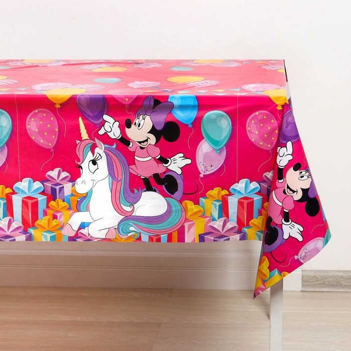 Скатерть одноразовая праздничная 120х180 см, 35 мкр, Минни Маус и Единорог