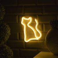 Неоновая вывеска &laquo;Кошка&raquo; 16 &times; 23 см, батарейки ААх3 (не в комплекте), USB, свечение тёплое белое