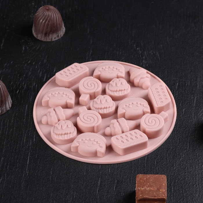 Форма для мармелада Доляна &laquo;Сладости&raquo;, силикон, d=12 см, 16 ячеек, цвет МИКС