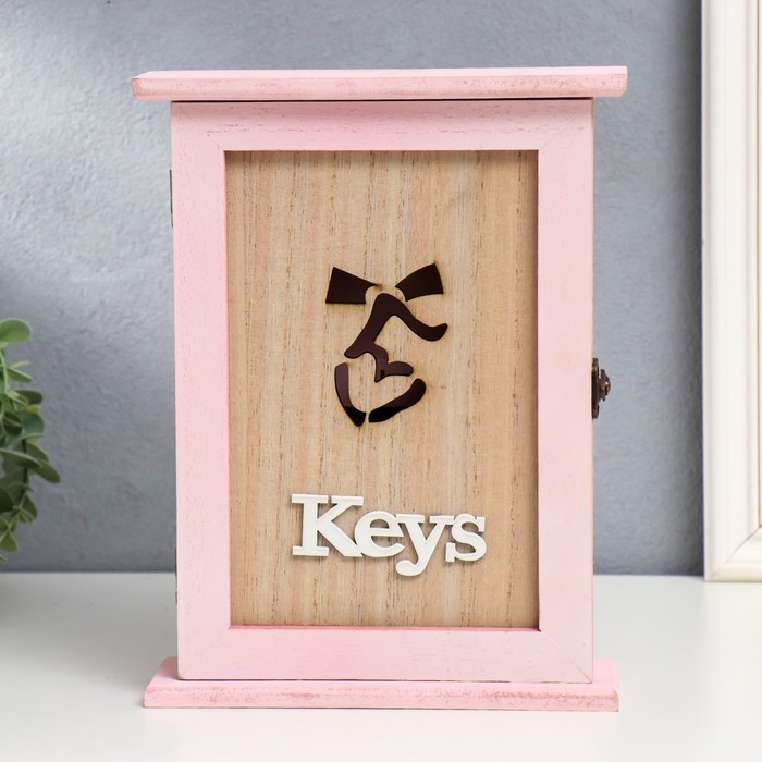 Ключница дерево Ключница дерево "Сердечко на бантике" розовая 26,5х21х6,5 см