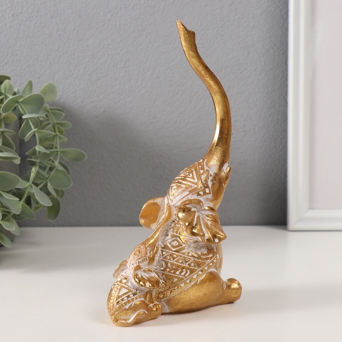 Сувенир полистоун "Слон и слонёнок. Индейские узоры" золото 10,3х6,6х18,8 см