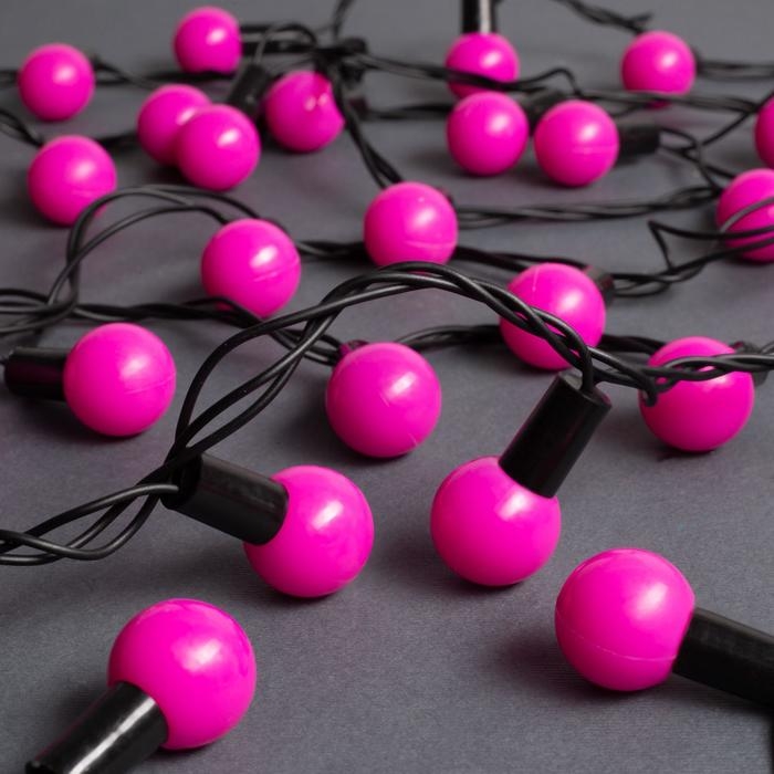 Гирлянда &laquo;Нить&raquo; 10 м с насадками &laquo;Шарики 2.5 см&raquo;, IP44, тёмная нить, 100 LED, свечение розовое, 8 режимов, 220 В