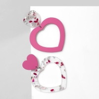 Серьги акрил «Сердце» с конфетти, цветные в серебре Серьги акрил «Сердце» с конфетти, цветные в серебре