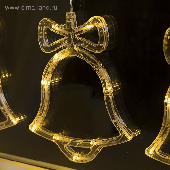 Гирлянда &laquo;Бахрома&raquo; 2.4 &times; 0.9 м с насадками &laquo;Колокольчики&raquo;, IP20, прозрачная нить, 138 LED, свечение тёплое белое, 8 режимов, 220 В