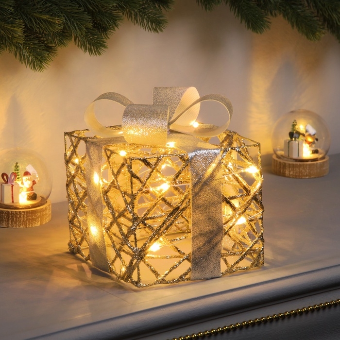 Фигура световая Фигура световая "Подарок", 17х15х15, 20 LED, AAx2 (не в компл.), Т/БЕЛЫЙ