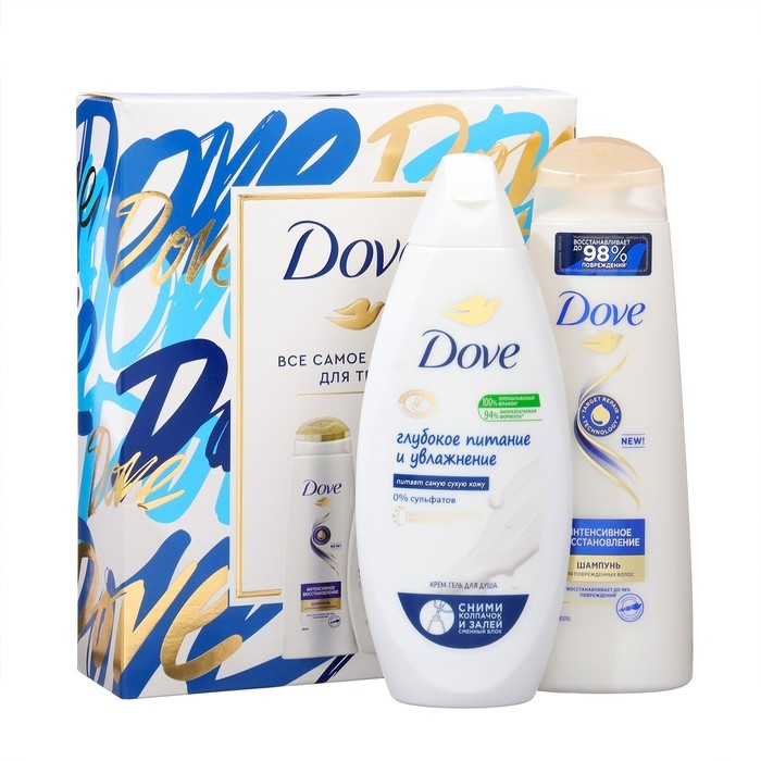Подарочный набор косметики Dove: шампунь, 250 мл + крем-гель для душа, 250 мл