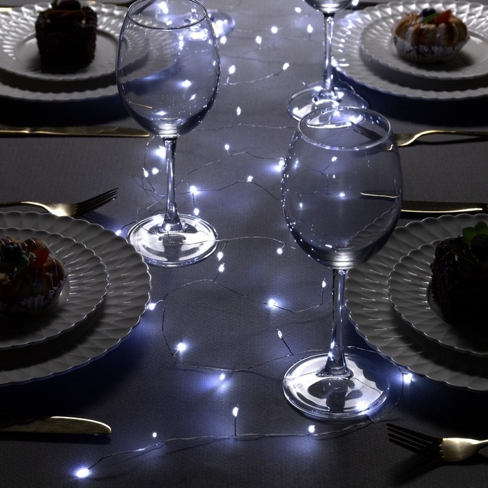 Гирлянда &laquo;Мишура&raquo; 5 м роса, IP20, серебристая нить, 100 LED, свечение белое, USB