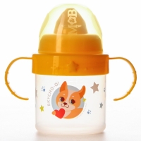 Поильник детский с твёрдым носиком &laquo;Собачка Лу&raquo;, 140 мл., с ручками, цвет желтый