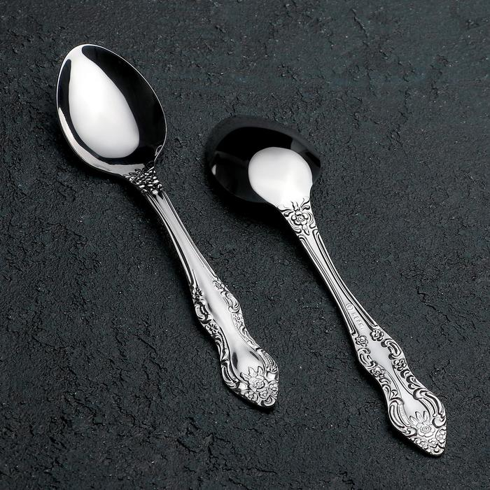 Набор чайных ложек &laquo;Тройка&raquo;, h=14 см, толщина 1,5 мм, 6 шт, цвет серебряный