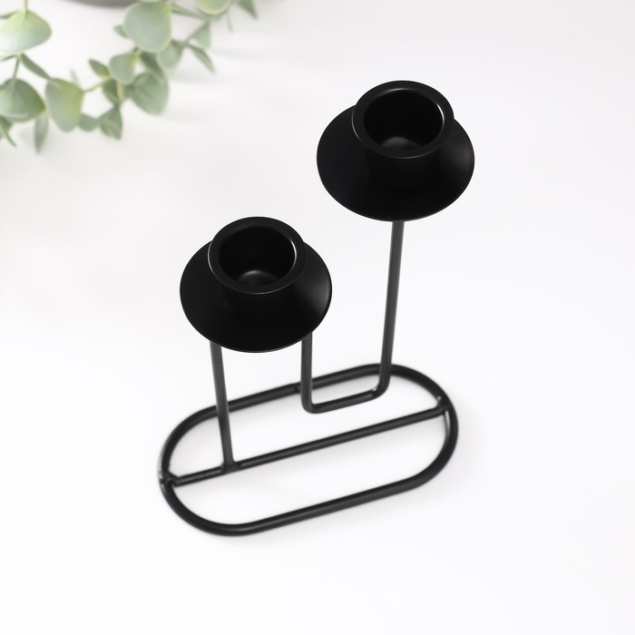 Подсвечник металл на 2 свечи "Кривая линия" d=2 см чёрный 11,5х6х17 см