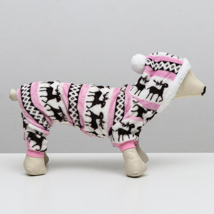 Комбинезон Комбинезон "Олени" с капюшоном, размер XXL (ДС 45 см, ОГ 55 см, ОШ 45 см), розовый