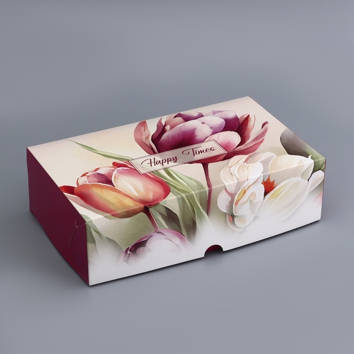 Коробка подарочная складная без окна, упаковка, Коробка подарочная складная без окна, упаковка, "Тюльпаны", 25 х 15 х 7 см
