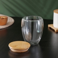 Стакан стеклянный с двойными стенками и бамбуковой крышкой BellaTenero &laquo;Эко&raquo;, 330 мл